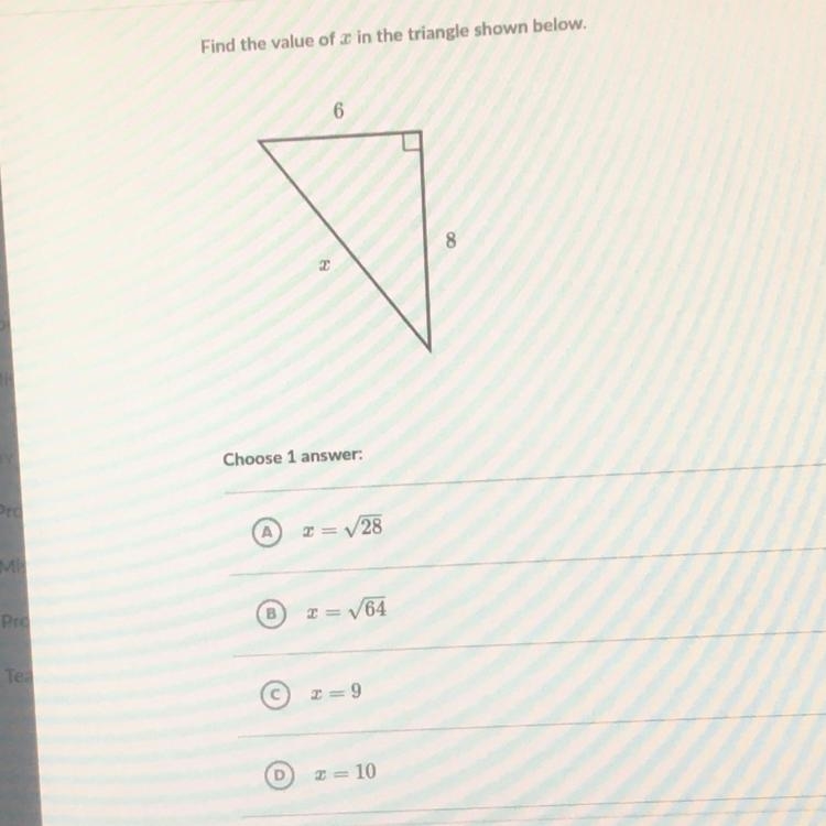 Find the value of x in the triangle-example-1