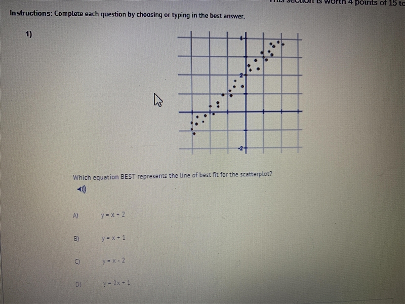 Which beat represents the line of best fit for the scatterplot-example-1