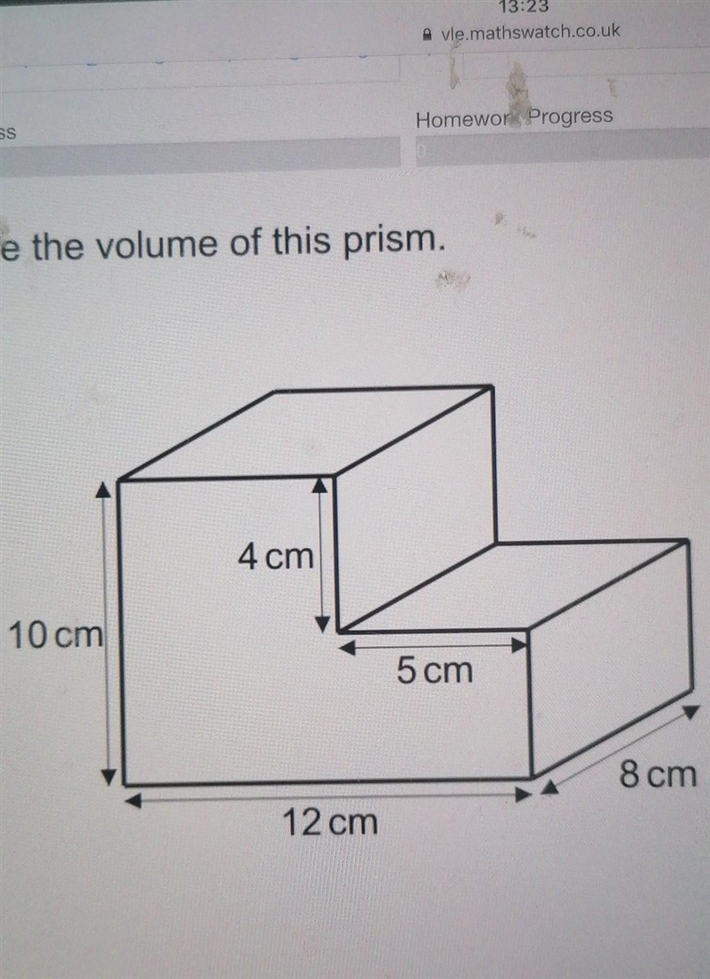 Calculate the volume of this prism. 4 cm 10 cm 5 cm 8 cm 12 cm​-example-1