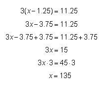 Tobin is solving the equation 3(x - 1.25) = 11.25. His work is shown below. What mistake-example-1