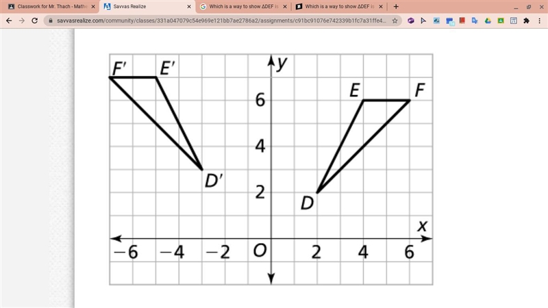 Which is a way to show ΔDEF is congruent to ΔD’E’F’? A. A rotation 90° and a translation-example-1