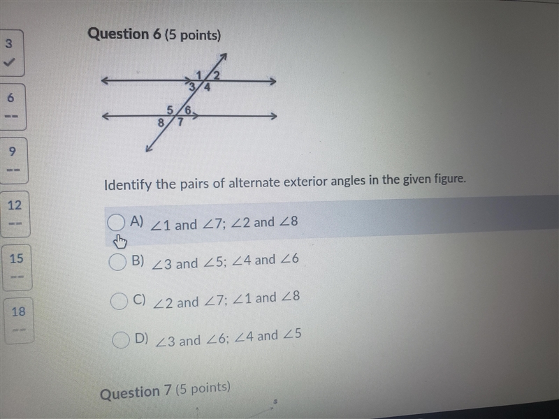 Identify the pairs of alternate exterior angles in the given figure:figure in answers-example-1