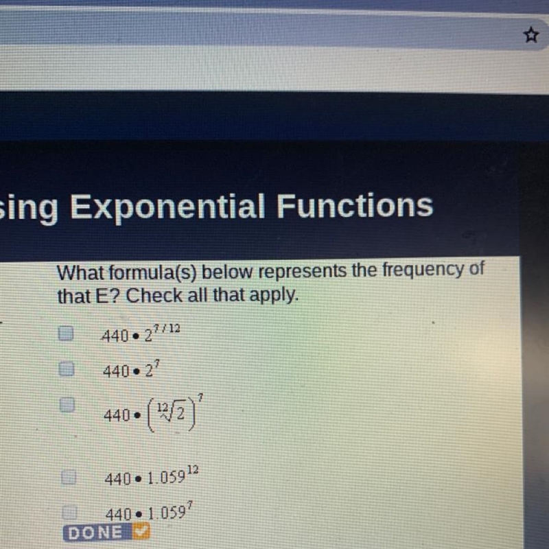 What formula(s) below represents the frequency of that E? Check all that apply.-example-1