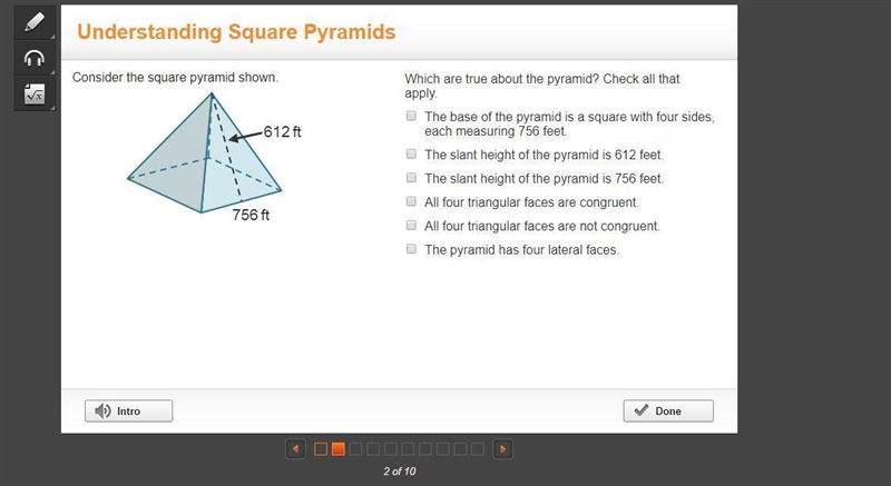 Which are true about the pyramid? Check all that apply.-example-1