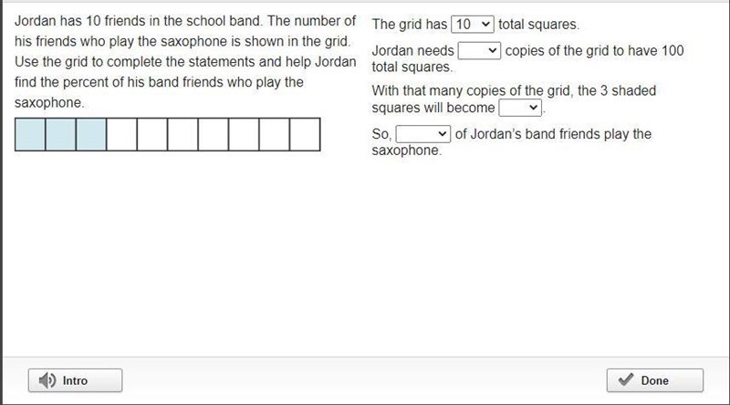 Jordan has 10 friends in the school band. The number of his friends who play the saxophone-example-1