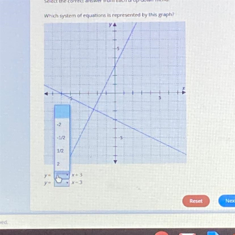 Select the correct answer from each drop-down menu. Which system of equations is represented-example-1