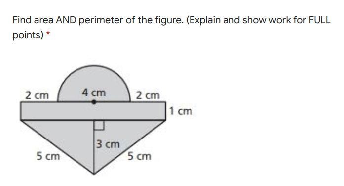 Find the area and perimeter of the figure below, explain and show work pls-example-1