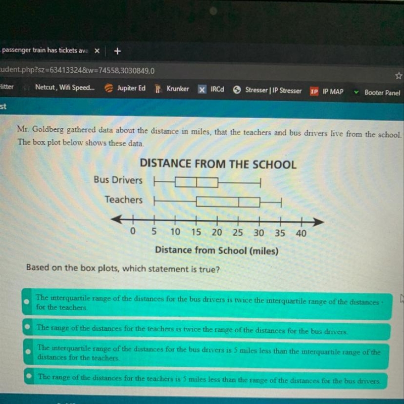 Mr. Goldberg gathered data about the distance in miles, that the teachers and bus-example-1