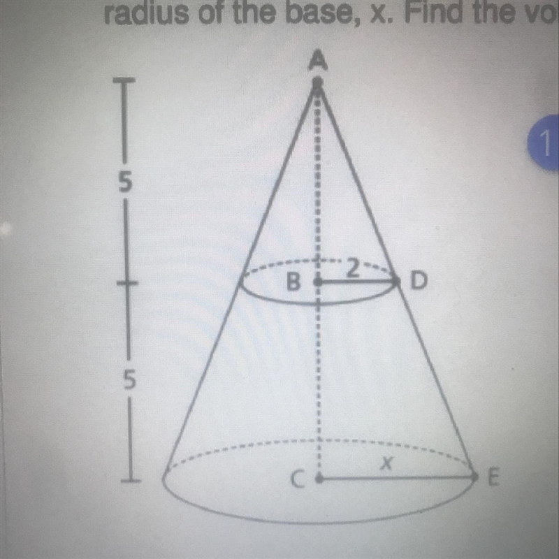 1.what is the volume of the small cone in terms of pi 2.what is the volume of the-example-1