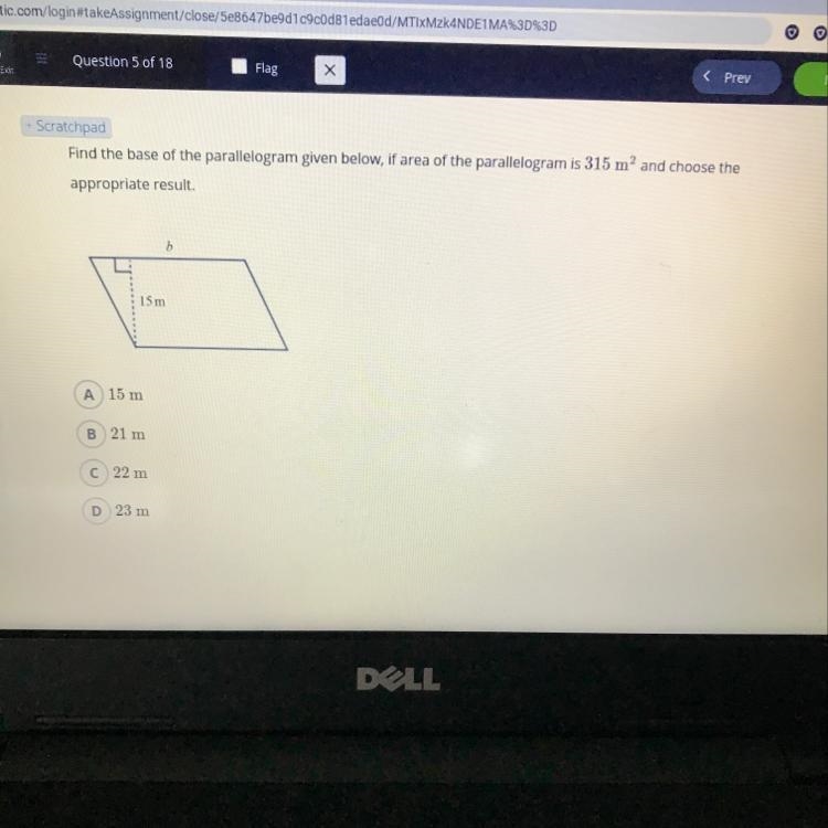 Find the base of the parallelogram given below, if area of the parallelogram is 315 m-example-1