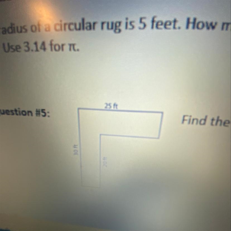 Question #5: Find the area of the composite shape. 30 ft 20 ft-example-1