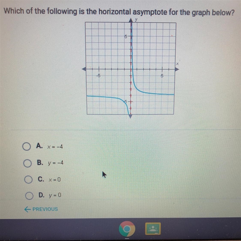 Which of the following is the horizontal asymptote for the graph below?-example-1