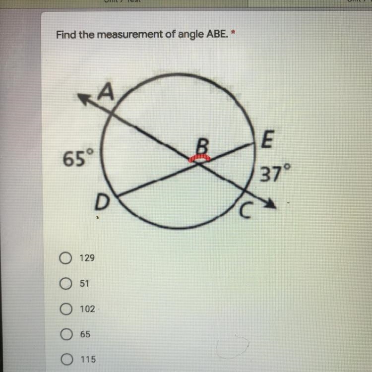 Find the measurement of angel ABE-example-1