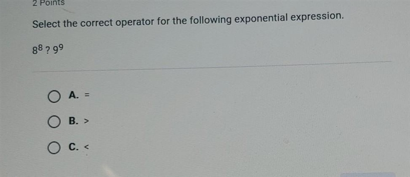 Select the correct operator for the following exponential expression. explain me how-example-1