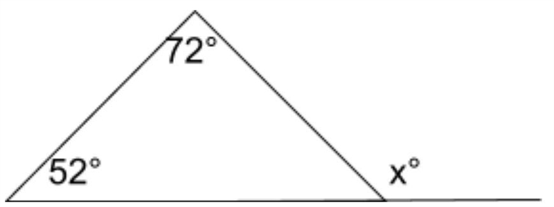 What is the value of x A) 56^\circ B) 132^\circ C) 72^\circ D) 124^\circ-example-1