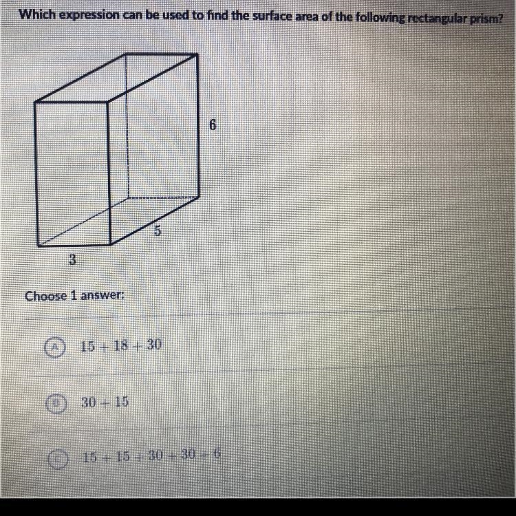 Which expression can be used to find the surface area of the following rectangular-example-1