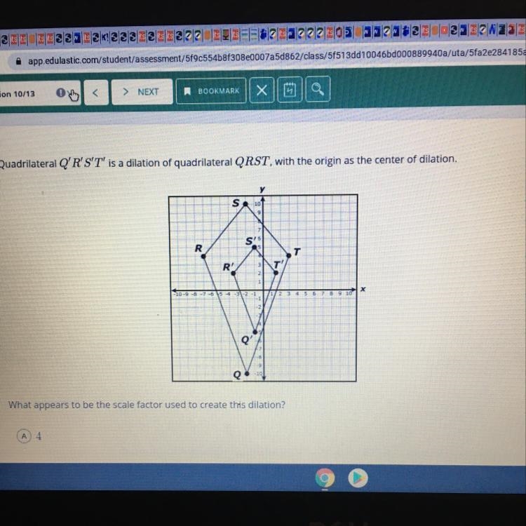 Quadrilateral Q’R’S’T is a dilation if quadrilateral QRST, with the origin as the-example-1