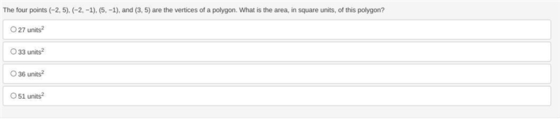 The four points (−2, 5), (−2, −1), (5, −1), and (3, 5) are the vertices of a polygon-example-1