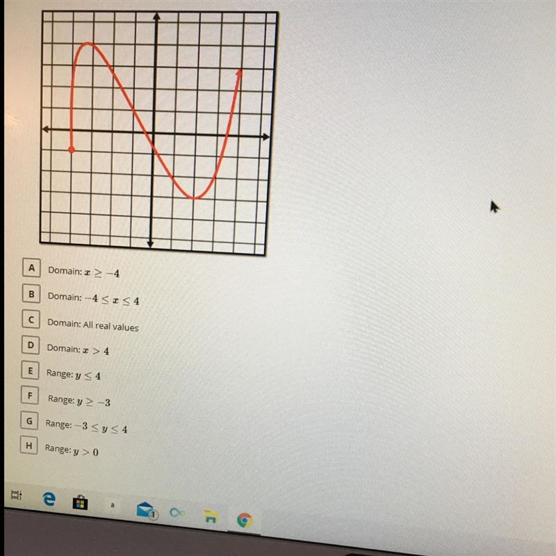 Look at the graph of the function. Select the appropriate domain AND range-example-1