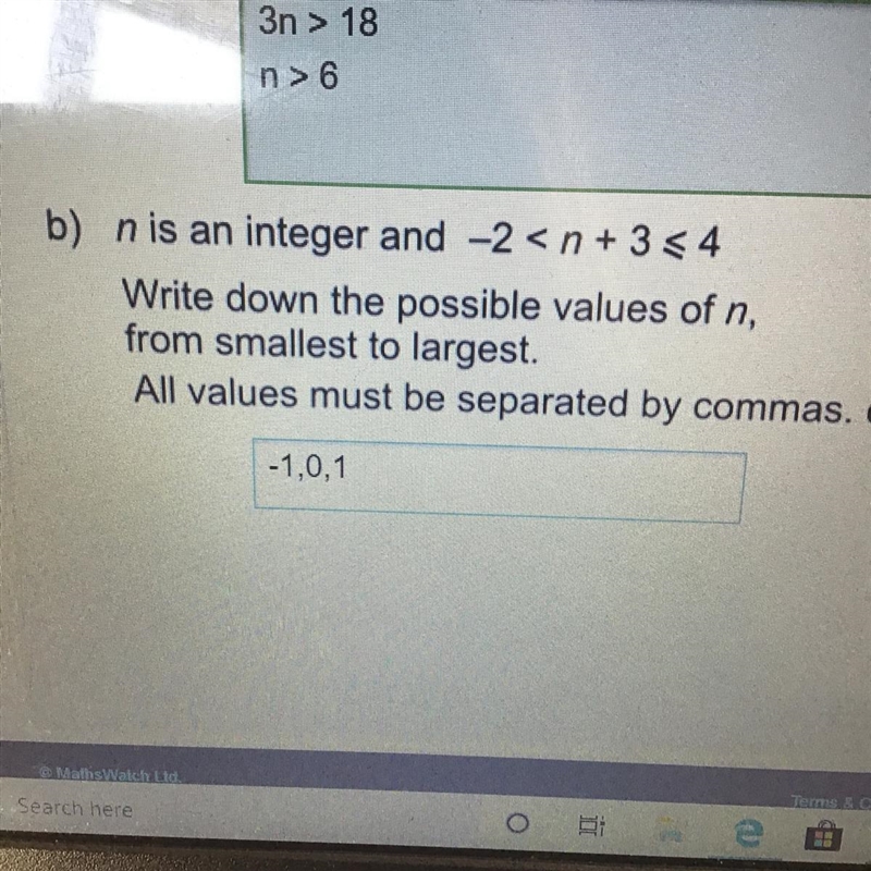 N is an integer and -2 Write down the possible values of n, from smallest to largest-example-1