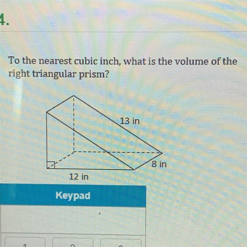 To the nearest cubic inch, what is the volume of the right triangular prism?-example-1