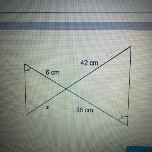 PLEASE HELP‼️ 42 cm What is the value of x? 6 cm Enter your answer in the box. 36 cm-example-1