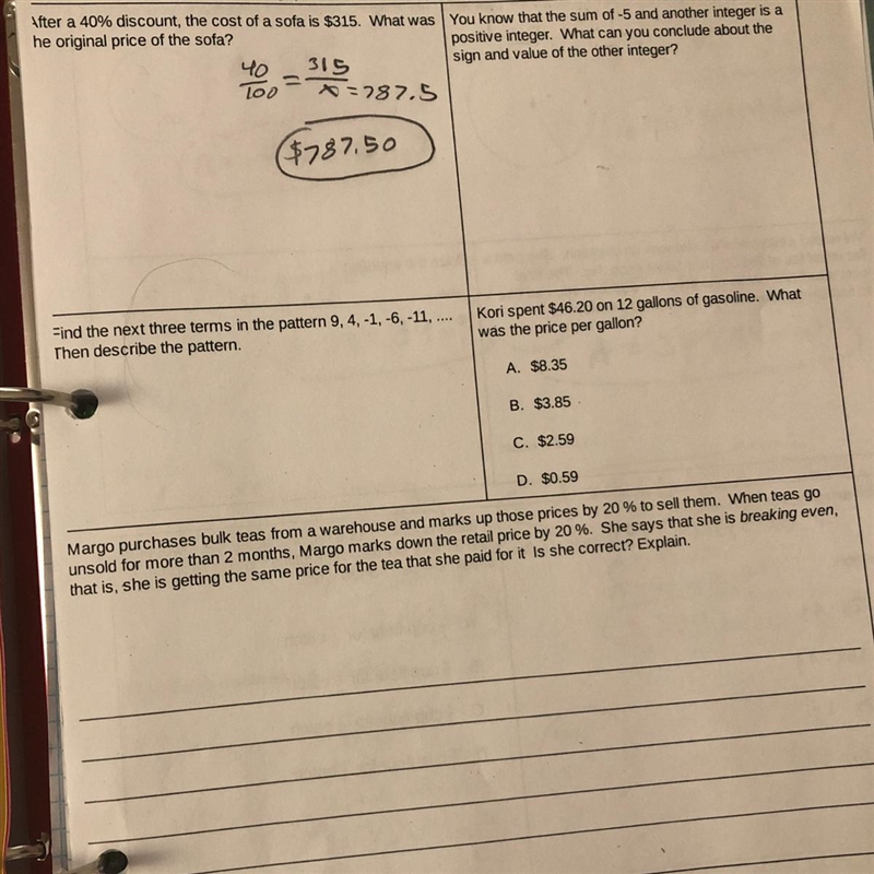 I would really appreciate some help on this 7th grade math worksheet please-example-1