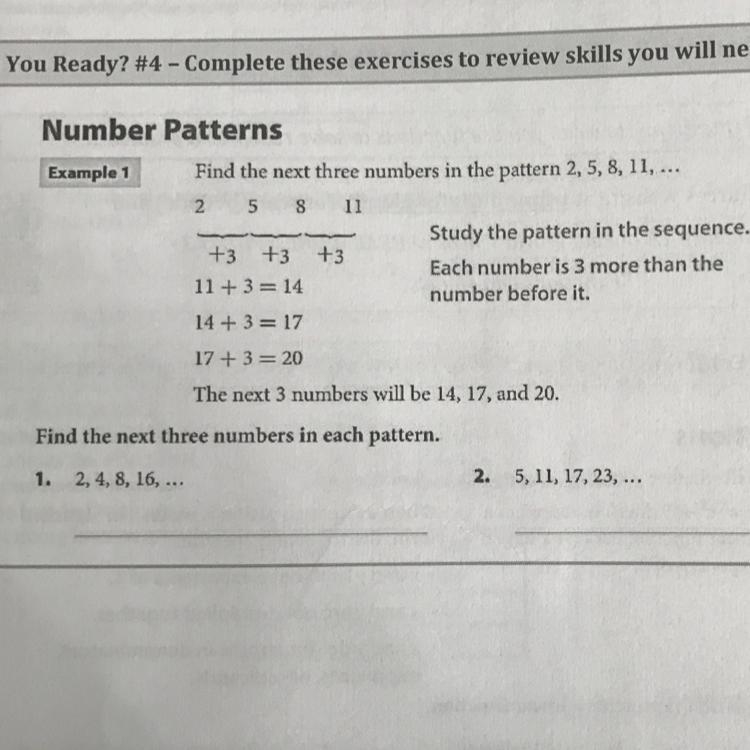 Find the next three numbers in each pattern.-example-1