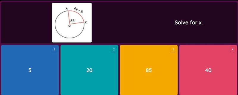 4x+5 and 85 solve for x?-example-1