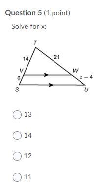 Solve for x: Question 5 options: 13 14 12 11-example-1