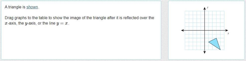 A triangle is shown. Drag graphs to the table to show the image of the triangle after-example-1