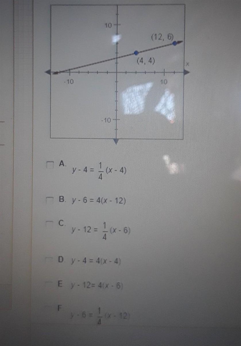 Which of the following equations describe the line shown below? check all that apply-example-1