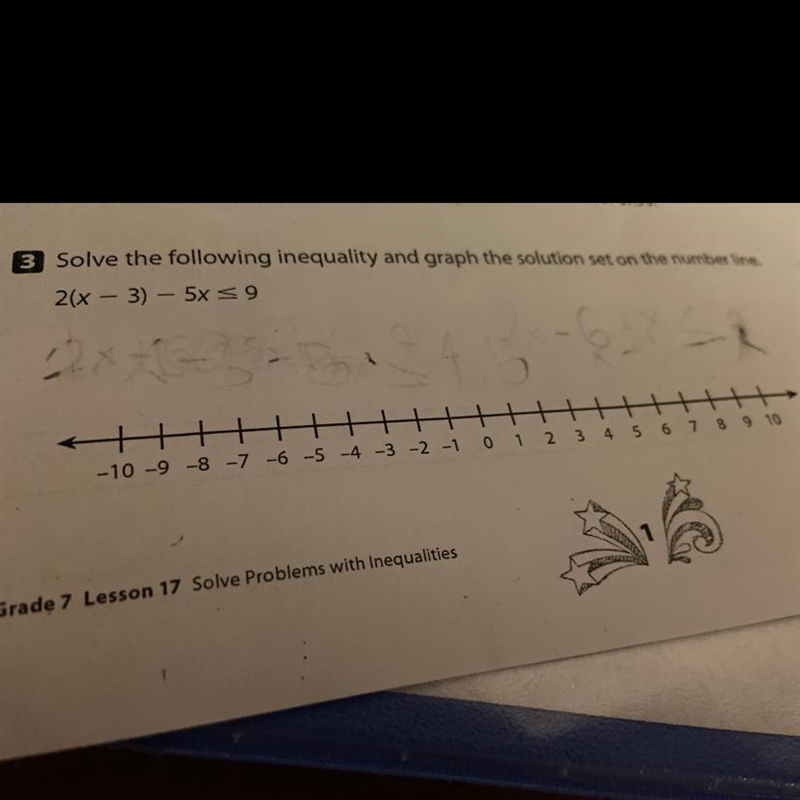 2(x-3) - 5x is less than or equal to 9-example-1