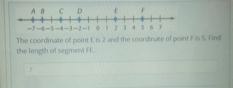 The coordinate of point E is 2 and the coordinate of point Fis 5. Find the length-example-1