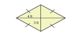 Find the area of the rhombus. Each indicated distance is half the length of its respective-example-1