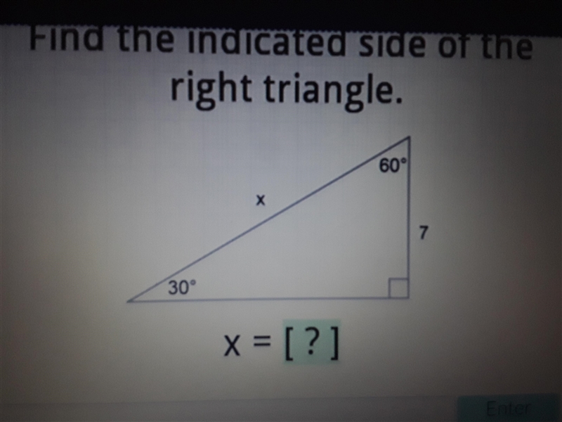 Find the indicated side of the right triangle-example-1