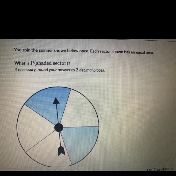 You spin the spinner shown below once. Each sector shown has an equal area. What is-example-1