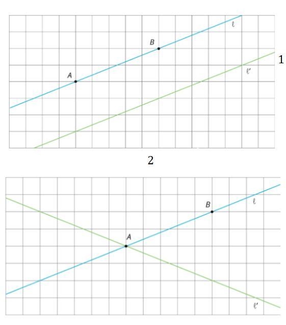 For each diagram, describe a translation, rotation, or reflection that takes line-example-1