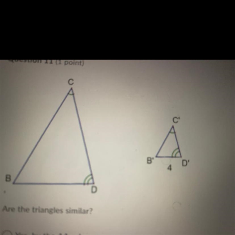 Are the triangles similar? Yes, by the AA rule. Yes, by the SSS rule. Not similar-example-1