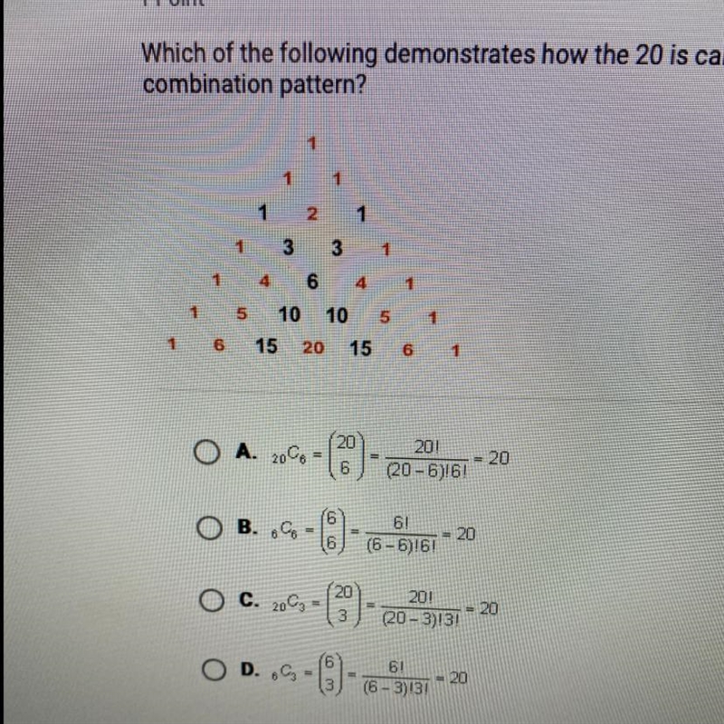 Which of the following demonstrates how the 20 is calculated using the combination-example-1