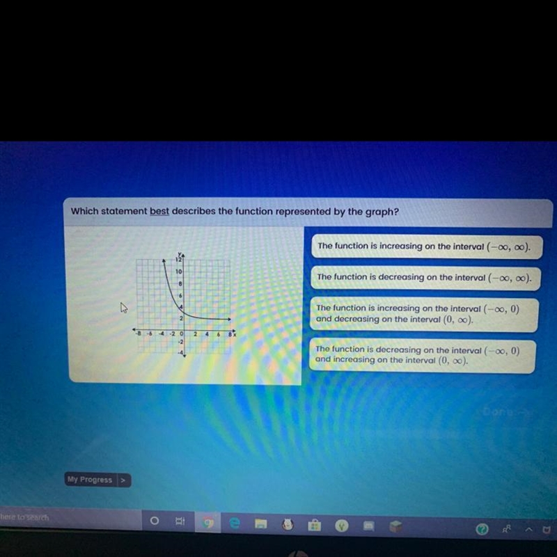 Which statement best describes the function represented by the graph?-example-1