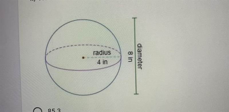 What is the volume of the sphere ? A.85.3 B.67 C.268.1 D.804.2-example-1