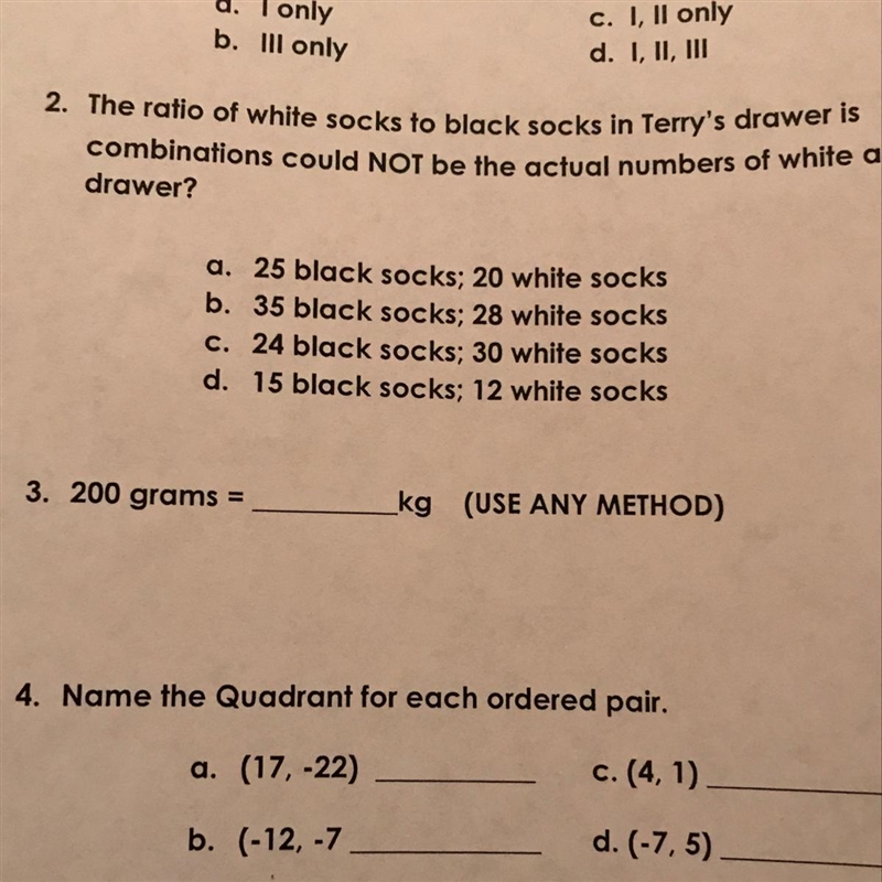 Please help me out, with ONLY NUMBER 4. Name the Quadrant for each ordered pair. ONLY-example-1