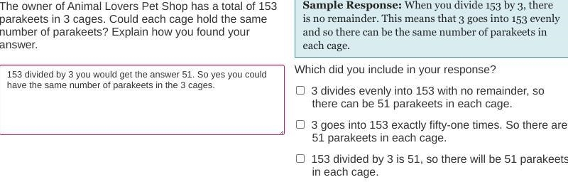 The owner of Animal Lovers Pet Shop has a total of 153 parakeets in 3 cages. Could-example-1