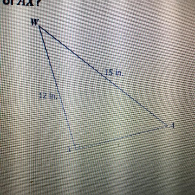 What is the measure of AX? 15 in. 12 in. A. 3 in. B. 9 in. C. 19 in. D. 27 in.-example-1