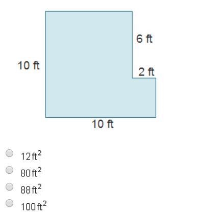 What is the area of this composite figure? A . 12ft² B. 80ft² C. 88ft² D. 100ft²-example-1