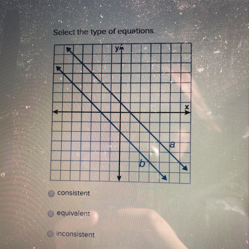 SELECT THE TYPE OF EQUATIONS! a)consistent b)equivalent c)inconsistent-example-1