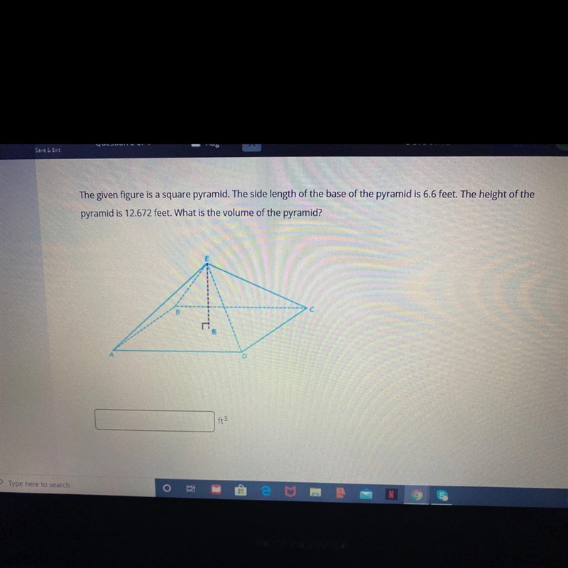 I NEED HELP ASAP! :) The given figure is a square pyramid. The side length of the-example-1