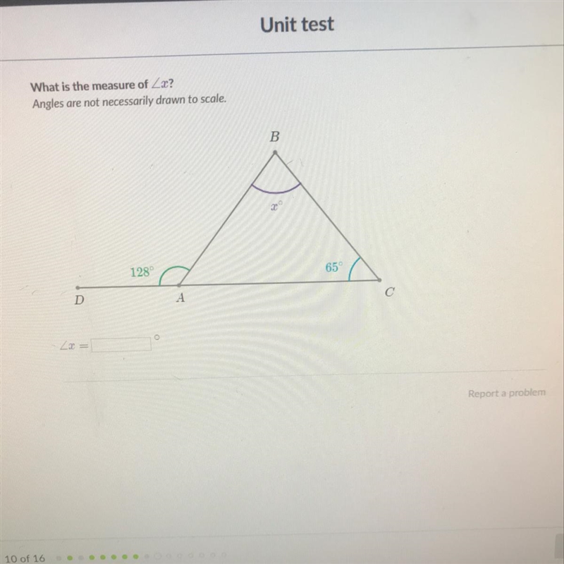 What is the measure of x? Angles are not necessarily drawn to scale.-example-1