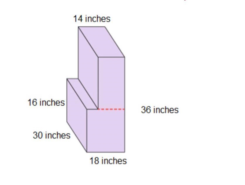 Valeria has a dresser with the basic shape shown below. 2 rectangular prisms. One-example-1